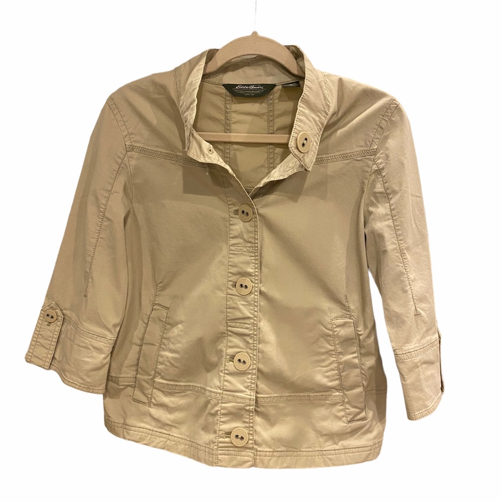Eddie Bauer tan 3/4 sleeve jacket w/ large buttons